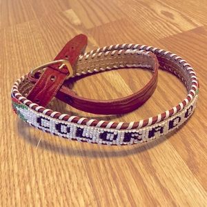 Vintage beaded tooled leather Colorado camp belt